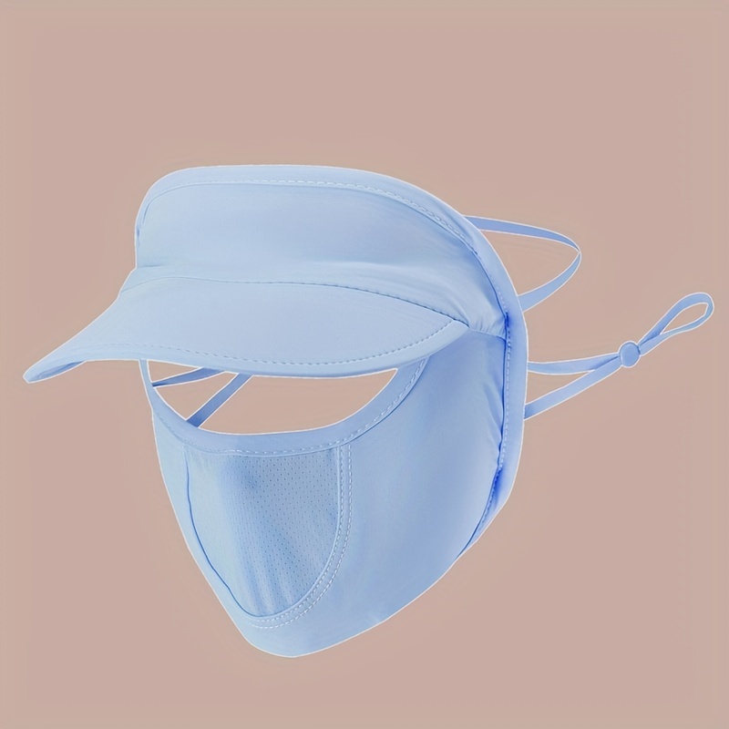 New Uv Protection Face Cover With Black Cap Visor, Ice Silk Sunscreen Mouth  Mask, Full Face Shield For Women, Light Grey