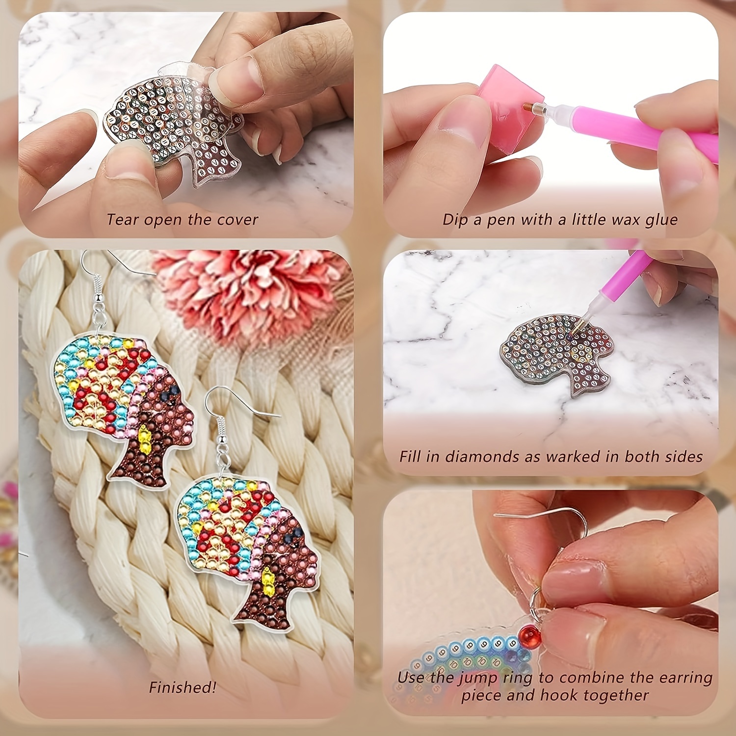 Diamond Painted Earrings Making Kit 5d Handmade Mosaic - Temu
