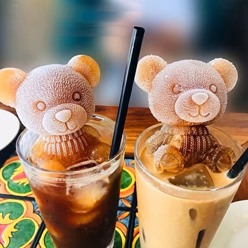 Whaline 2Pcs 3D Teddy Bear Ice Silicone Molds Ice Cube Trays Mold Silicone  Animal Mold Soap Candle Mold Ice Cube for Coffee Milk Tea Candy Gummy