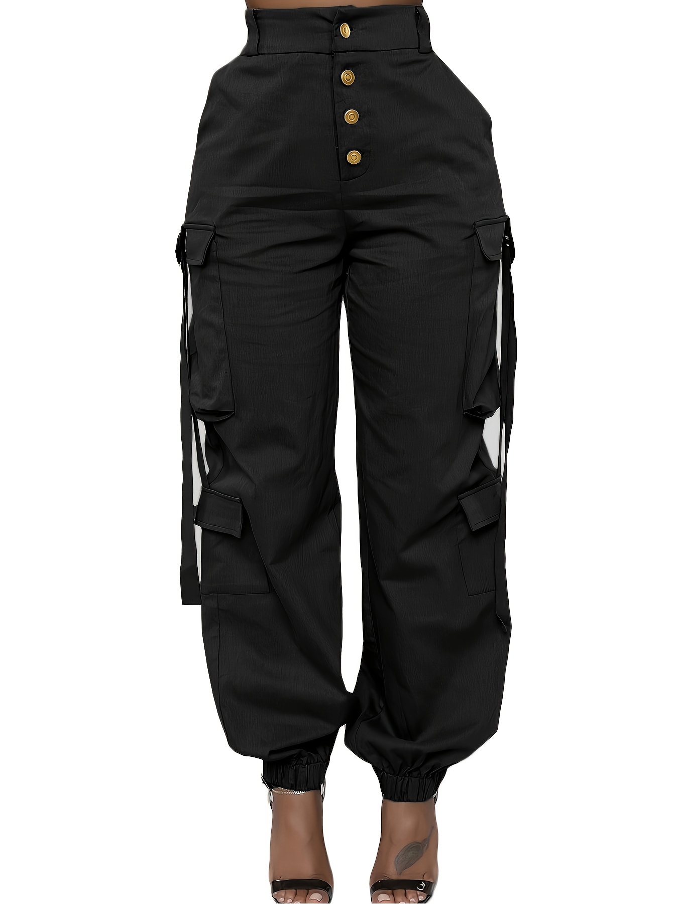 Plus Size Pockets Cargo Pants, Casual Pants For Spring &amp; Summer, Women&#39;s Plus Size Clothing