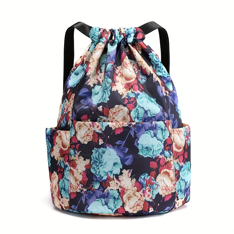 Floral Pattern Drawstring Backpack Lightweight Daypack