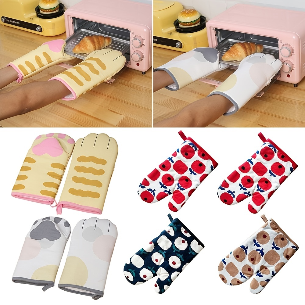 Microwave Silicone Gloves Thick Cotton Baking Gloves with Lanyard