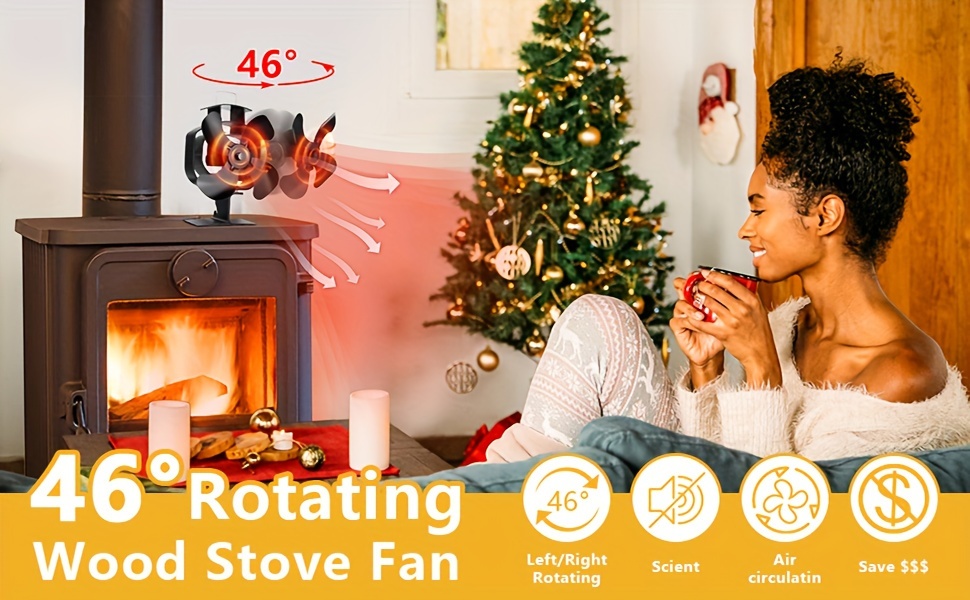 1pc wood stove fan 46 rotation fireplace fan heat powered   heat activated fan for buddy heater silent motors heat powered stove fan for wood burning stove gas pellet log   flow thanksgiving halloween christmas gift details 0