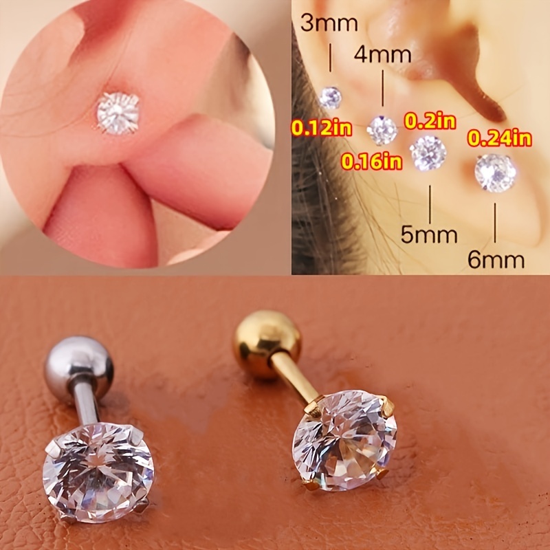 Stylish Crystal Inlaid Zircon Earrings, Men's Stainless Steel Studs