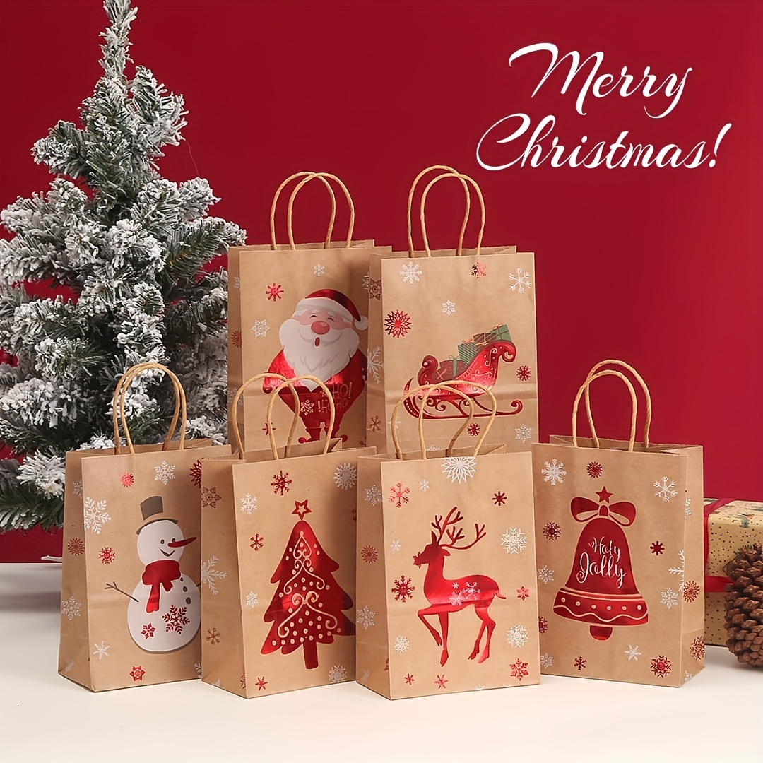 24 PCS Christmas Kraft Gift Bags with Tissue Paper, Christmas