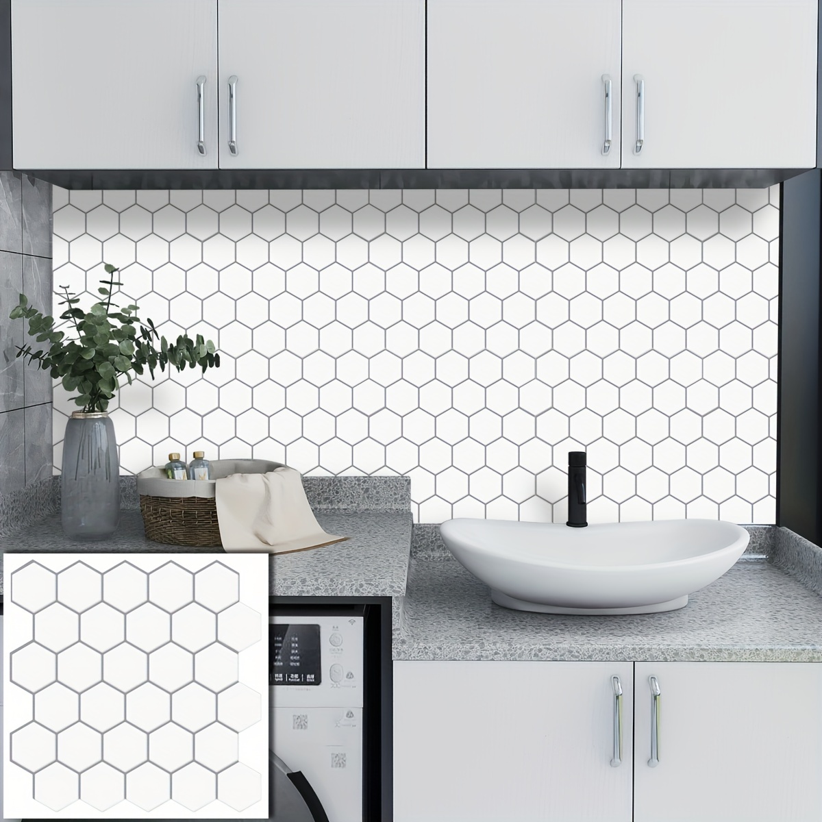 Hexagonal Tile Sticker White Kitchen Vinyl Decal Sticker - Temu