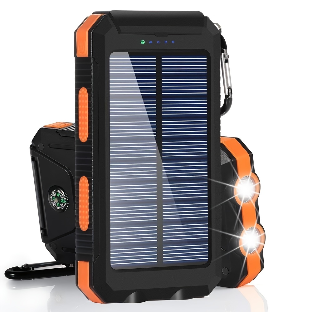  Banco de energía solar de 50000 mAh, cargador solar portátil  compatible con iPhone, tableta, auriculares, batería externa con 9 luces  LED, 4 salidas y 2 puertos de entrada para campamento, senderismo
