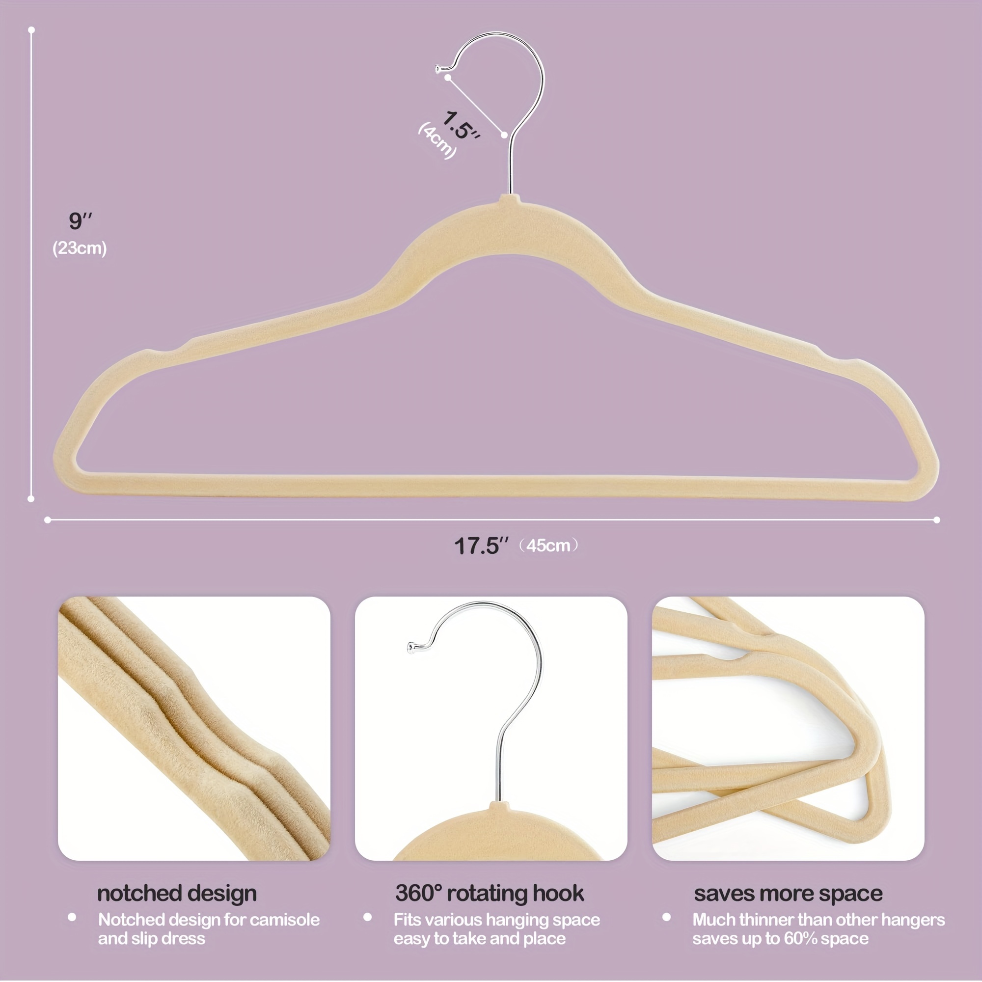 Black Velvet Hangers 60 Pack, Premium Clothes Hangers Non-Slip Felt Hangers