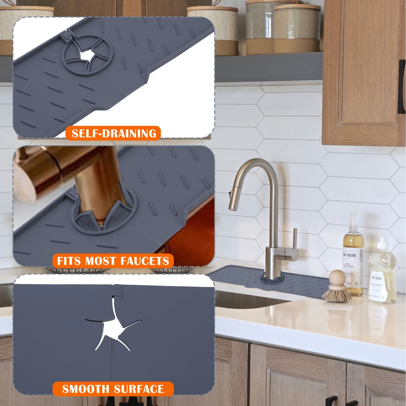 1pc Kitchen Faucet Sink Splash Guard Silicone Sink Splash Guard Behind  Faucet Splash Catcher Absorbent Mat For Kitchen Bathroom Sink Countertop  Protector Grey - Tools & Home Improvement - Temu
