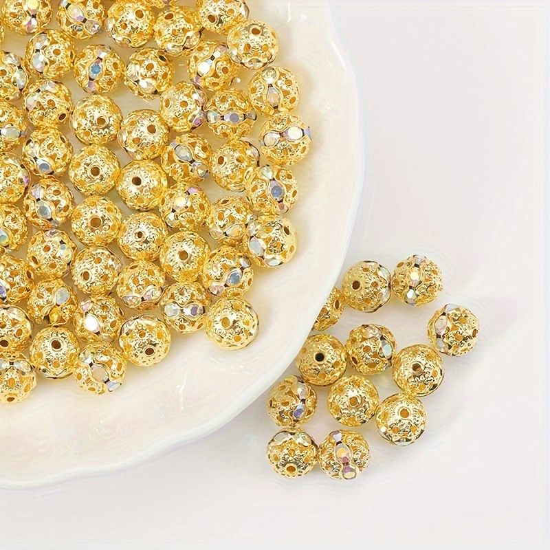 Fashion Rhinestone Embedded In Copper Wire Hollow Ball Beads - Temu