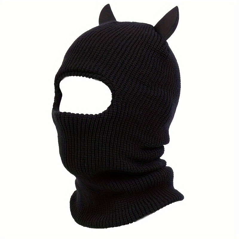 Bull Horns Knit Hats Black Unisex Elastic Ski Mask Outdoor - Temu