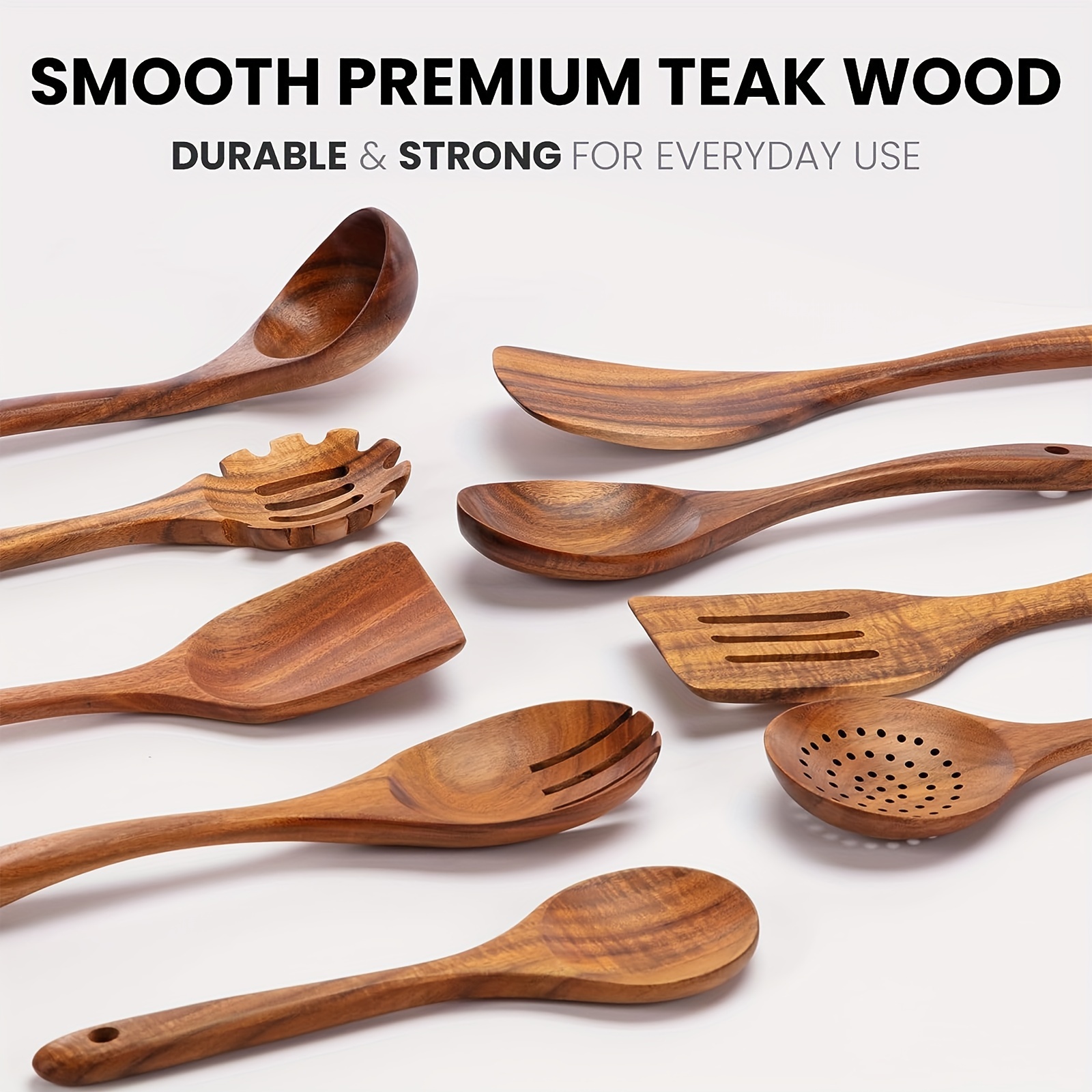 9pcs/set, Juego de utensilios de madera, Juego de cucharas de madera para  cocinar, Utensilios de cocina de madera, Juego de utensilios de cocina segur