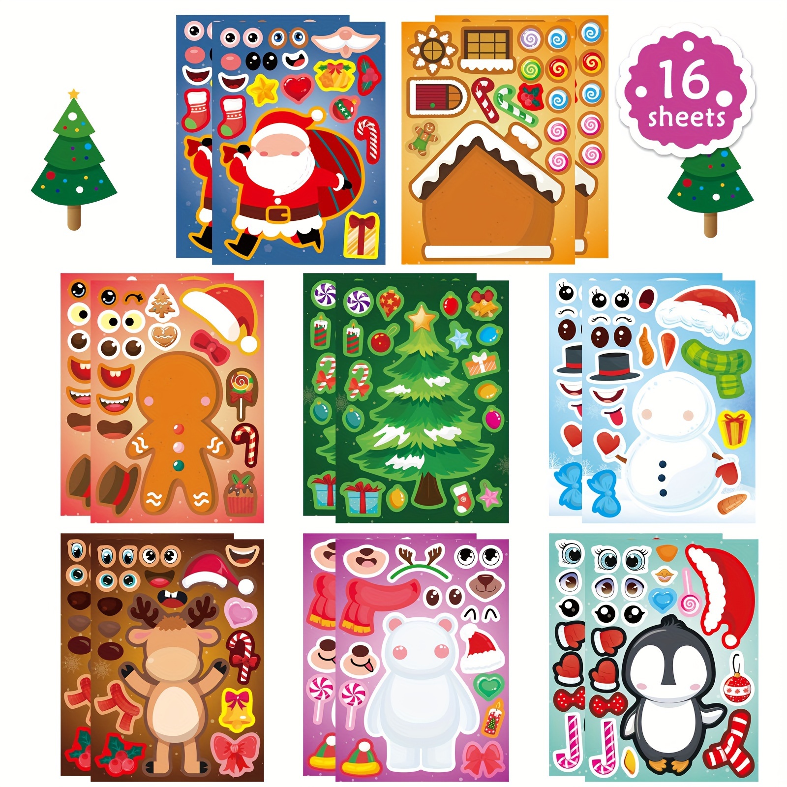 

16 Sheets Christmas Stickers, Make Your Own Characters Mix And Match Stickers With Full Body Design, Christmas Gift Stickers For Craft