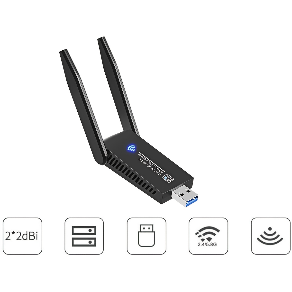  Adaptador inalámbrico USB WiFi para PC – Techkey 1200Mbps doble  banda 2.4GHz/300Mbps 5GHz/867Mbps alta ganancia Dual 5dBi antenas red WiFi  USB 3.0 para computadora portátil de escritorio con Windows 10/8/7/XP Mac