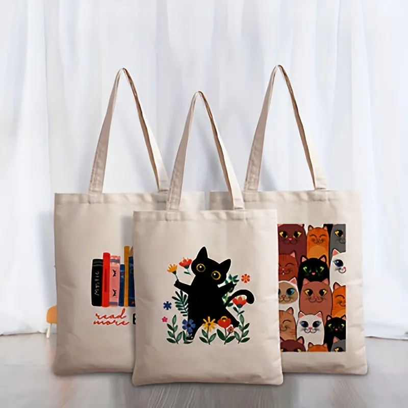 Cat Canvas Tote Bag, Cartoon Cute Pattern Shoulder Canvas Bag, Creative  Portable Outdoor Handbag For Book And Sundries Storage And Organizer,  Office Supplies, Back To School Supplies - Temu