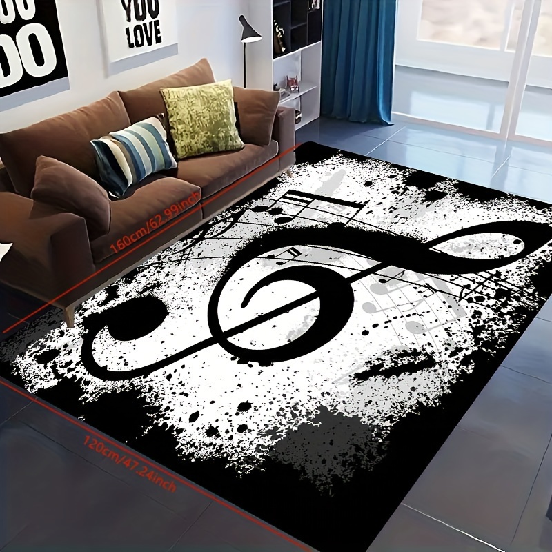 1pc Music Notes Pattern Rug, Modern Polyester Carpet For Home