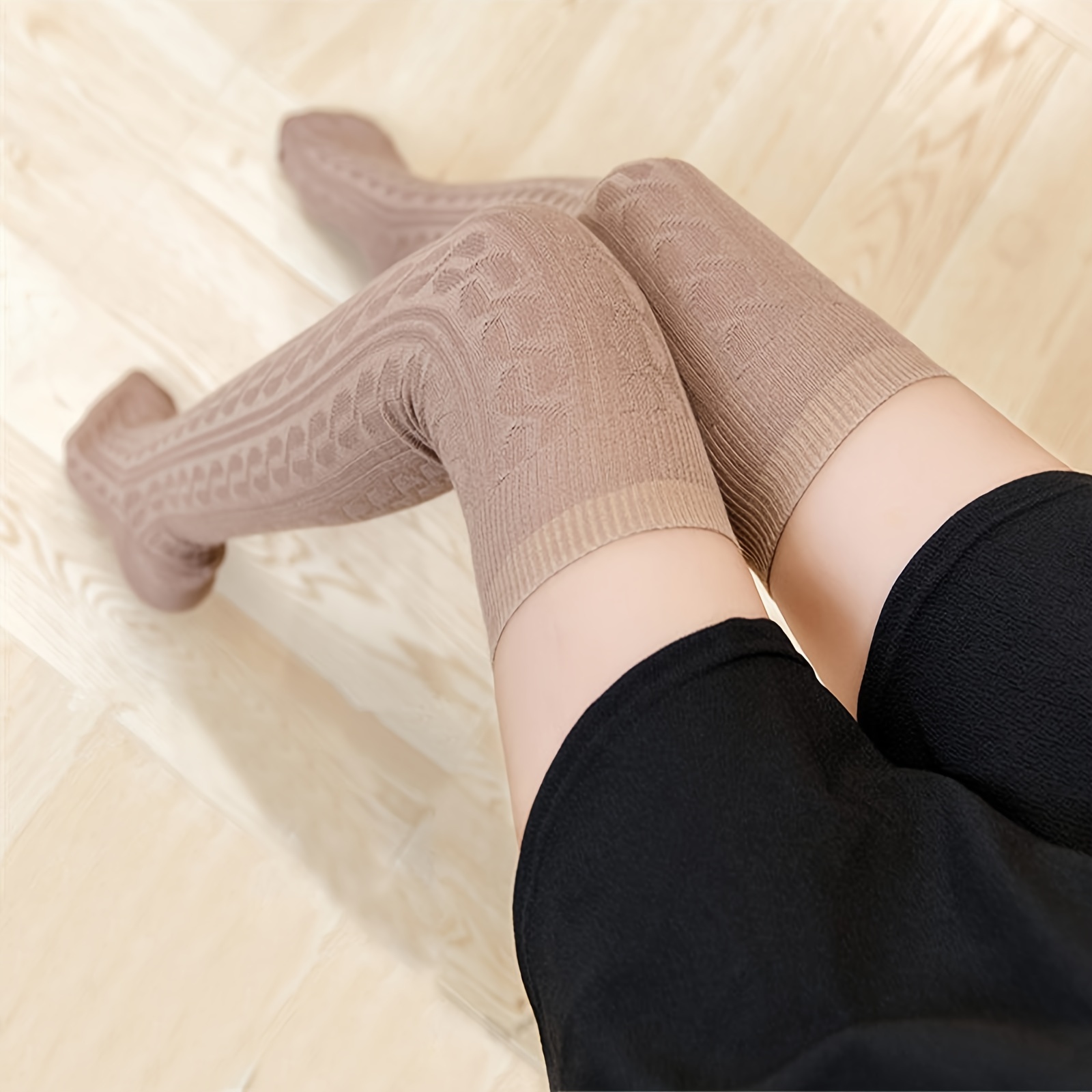 1 Pair Cable Knitted Over Knee Socks Warm And Stylish Over The Knee Knit  Socks For Women Sexy Fashion Crew Sock Thermal Winter High Stocks With  Thickened Material Womens Stockings Hosiery 