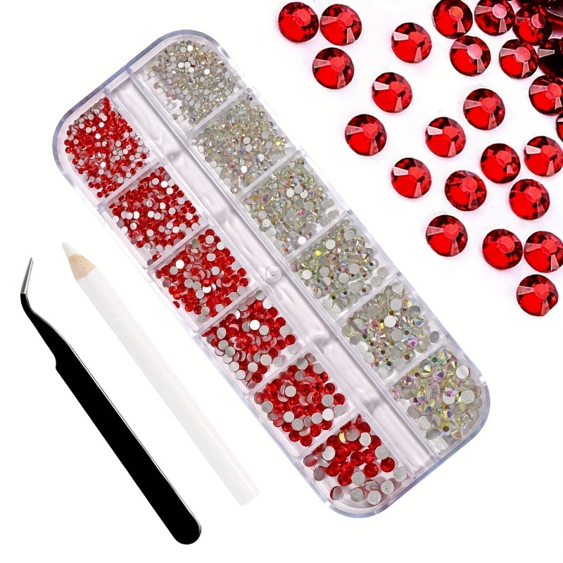 LNGOOR 1440 Pieces Rhinestone Clear AB Black and Red Flatback Crystals 6  Sizes 12 Colored Iron on Rhinestones Glass Stones in Storage Box for Nails  Decoration Makeup Clothes Shoes 