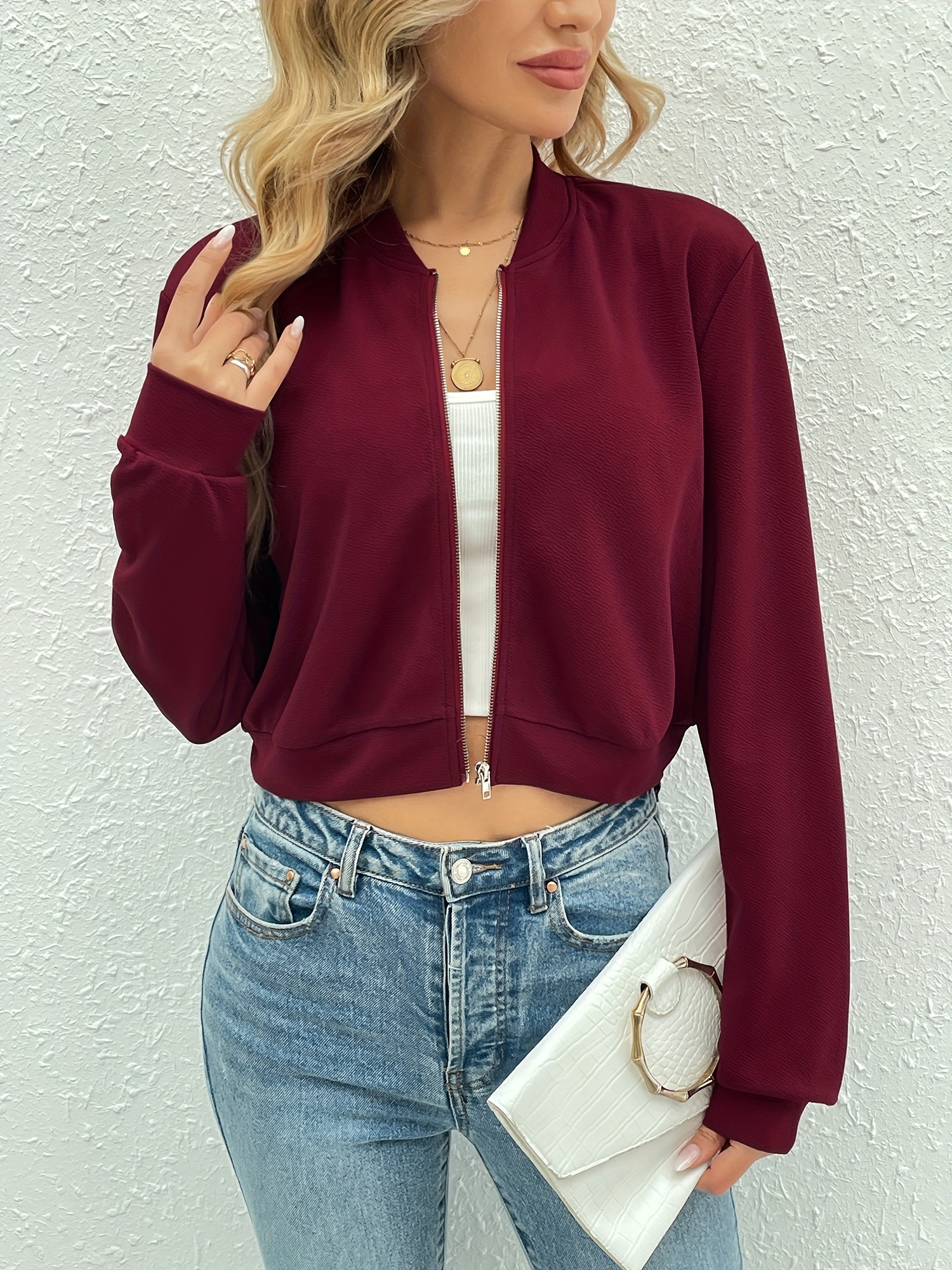 Maroon hot sale cropped jacket