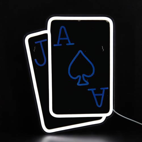 1pc Playing Cards Neon Sign For Wall Decor, LED Neon Signs, Night Lights USB Powered For Playroom Gambling Club Bar Hotel Party Game Gift