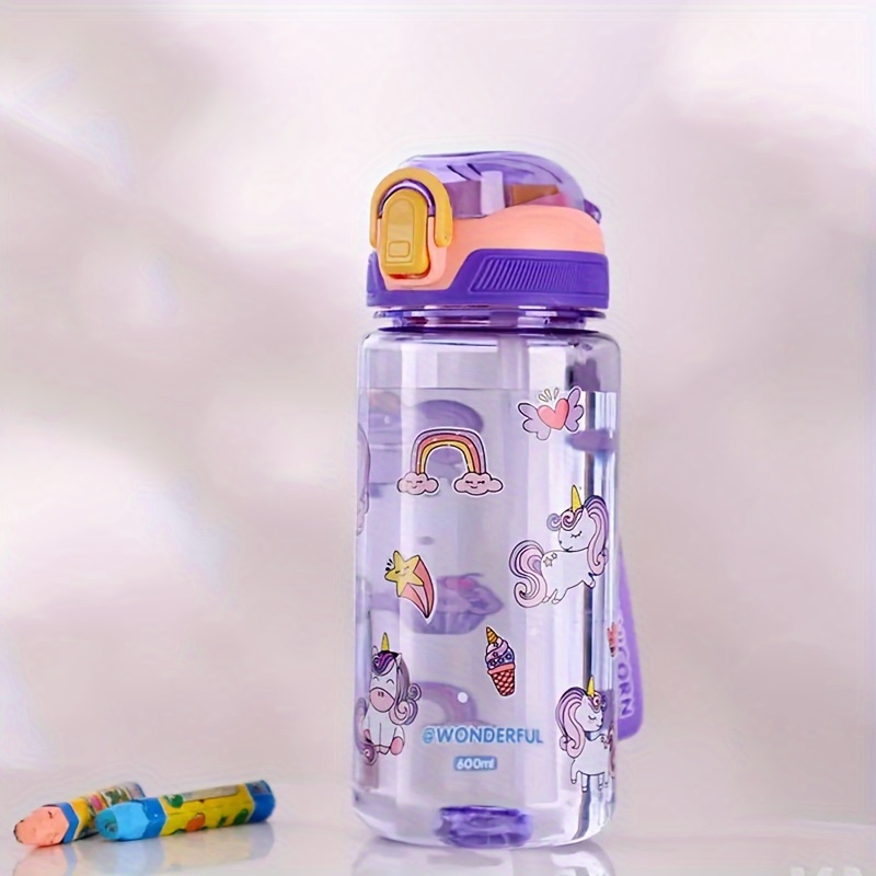 1pc 600ml Kids Water Bottle For School Boys Girls, Cup With Straw, Cute  Cartoon Leak-proof Mug