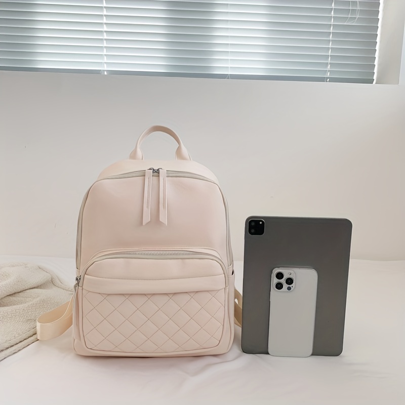 Argyle Quilted Backpack PU Leather Schoolbag Work & Travel