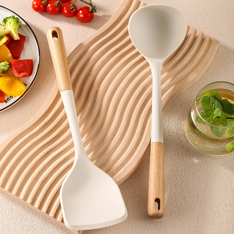 11 piezas/set utensilios de cocina de silicona pala de cocina mango de  madera juego de cocina, Moda de Mujer