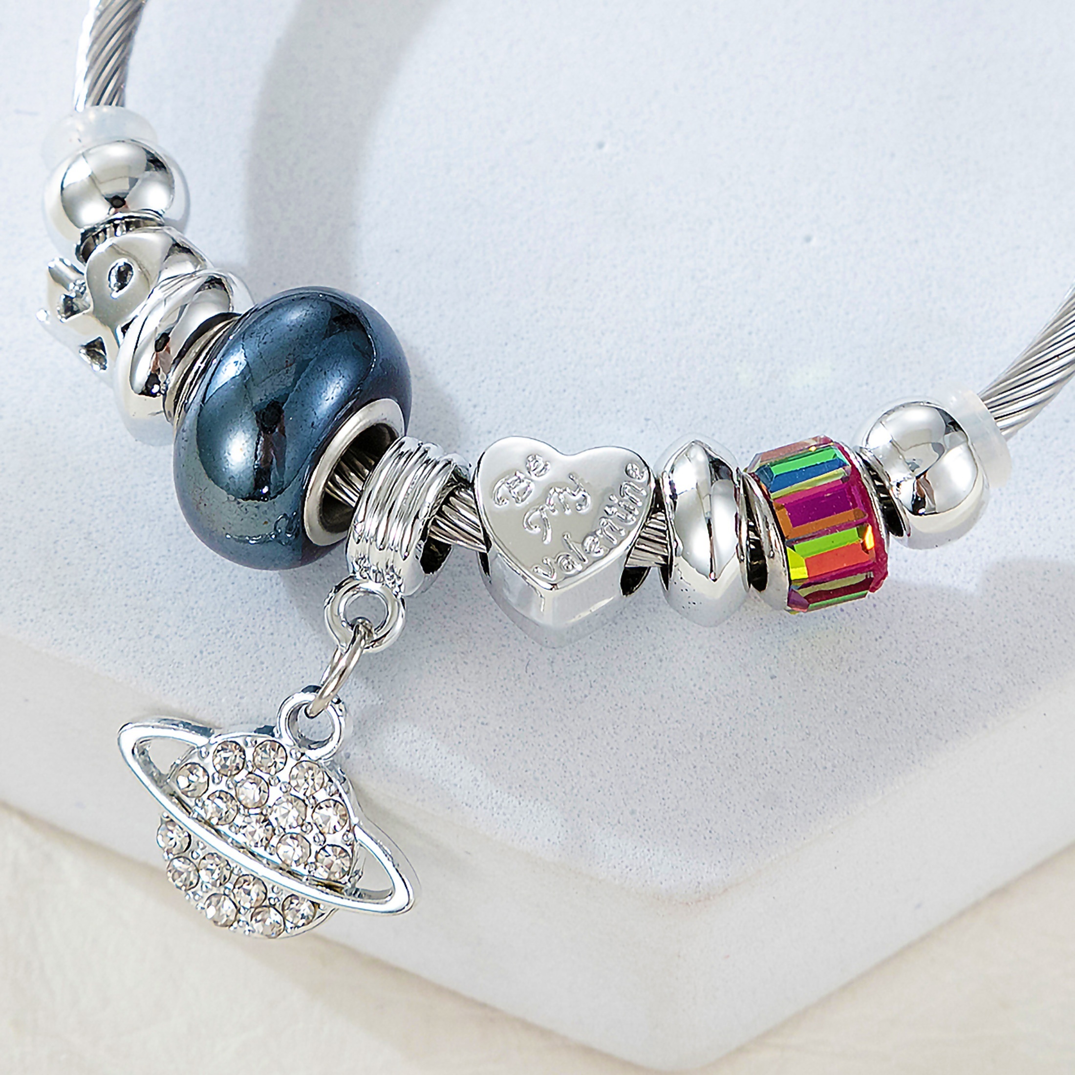 vintage style handmade diy charm beads planet inlaid shiny zircon cuff twist bangle for women jewelry gift details 4