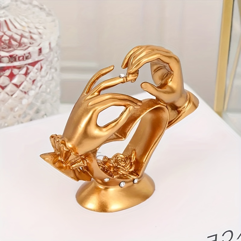 Hand Gesture Statues-Heart Shape Finger Statues Gold Home Decor Modern Style Figurine Decorative Ornaments for Living Room, Bedroom, Office Desktop