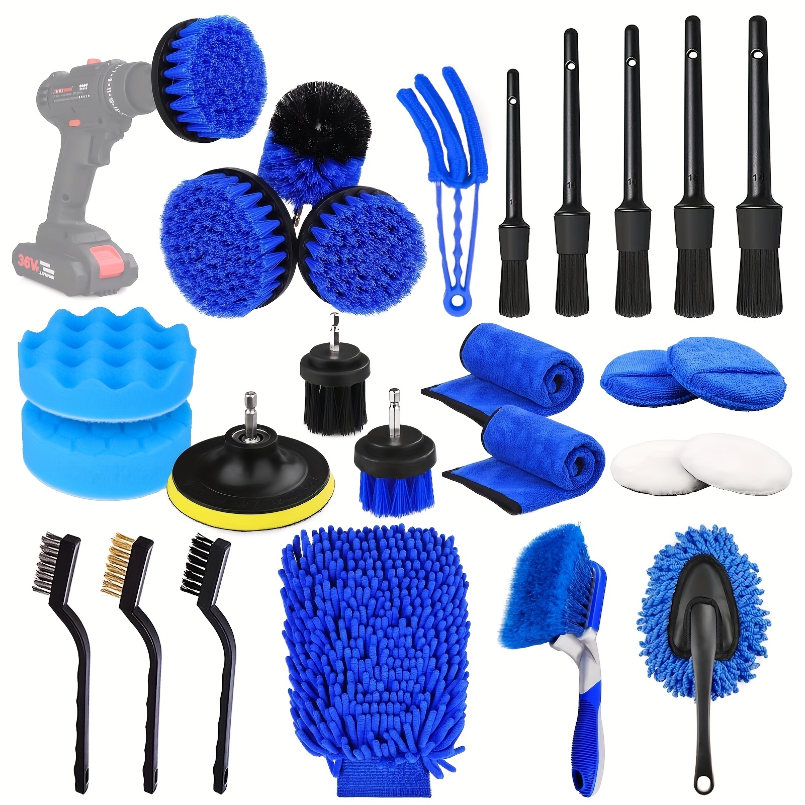Car Cleaning Tool Kit Car Detailing Brush Set Power Scrub - Temu