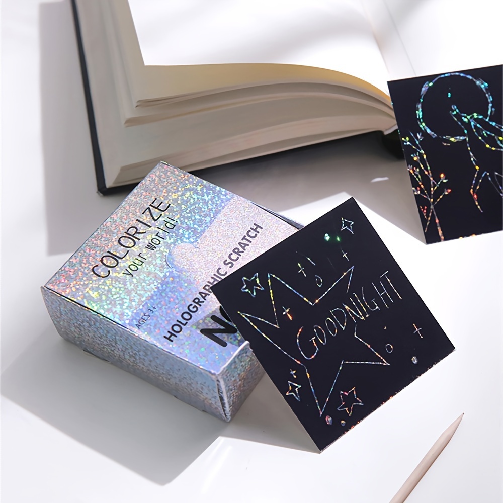 Silvery Holographic Scratch Art Mini Magic Note Pads Cards - Temu