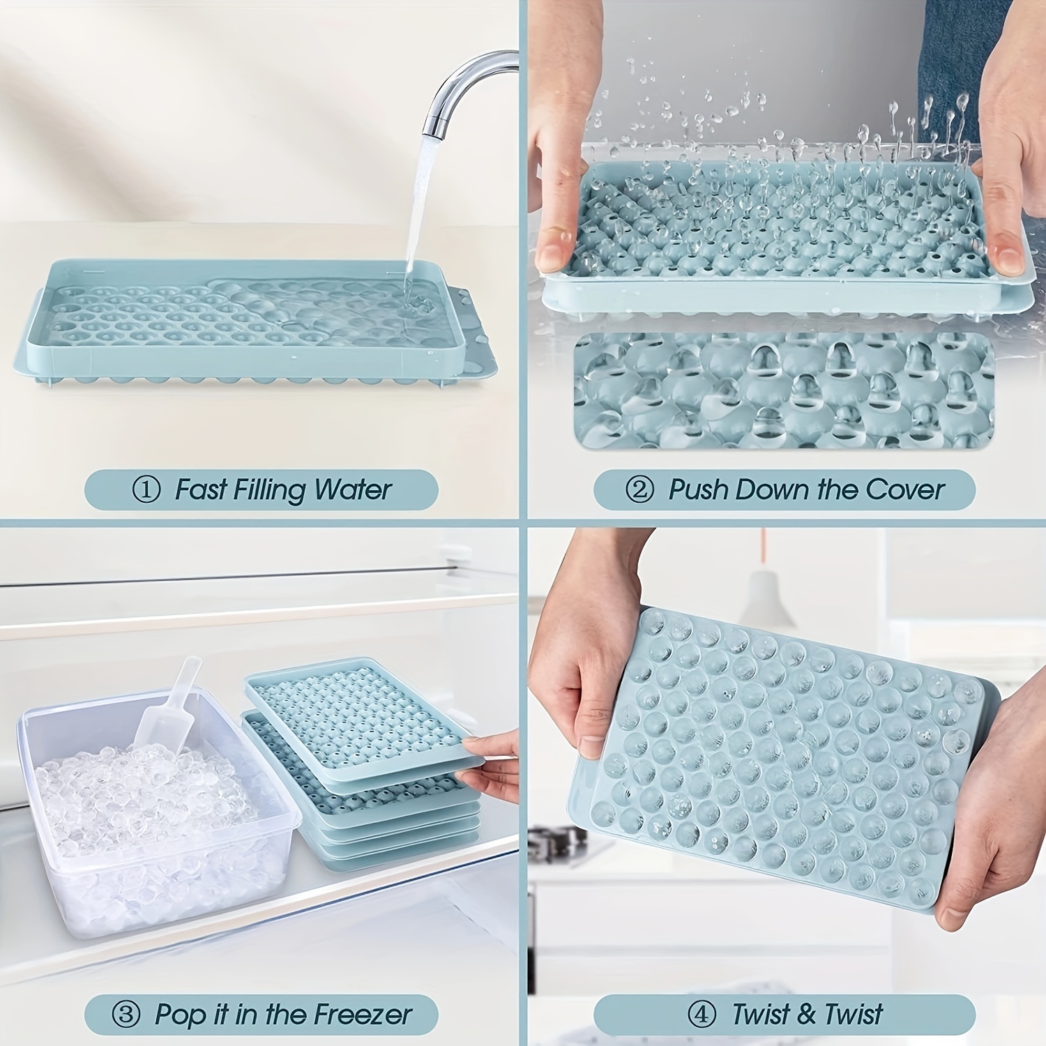 Round Ice Cube Trays for Freezer with Cover & Bin, Small Circle