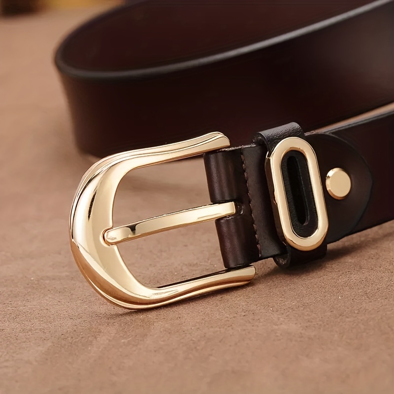 Plus Size Genuine Leather Belt Solid Black Pin Buckle Simple - Temu