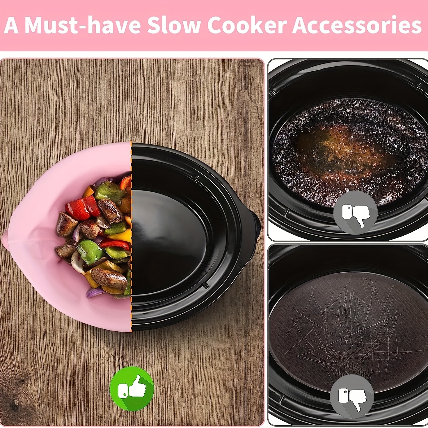 1 Pack Silicone Slow Cooker Liners Reusable Fit 6-8 Quarts