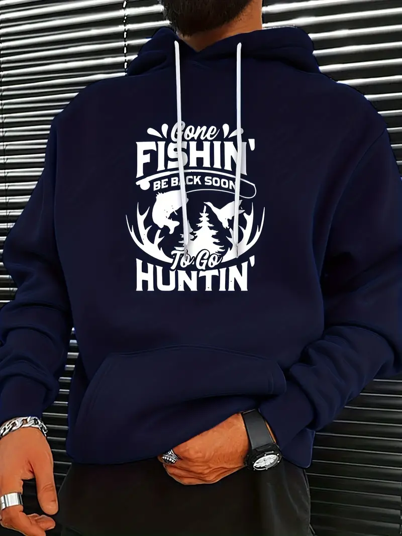 Fishing Hunting Letter Print Hoodies Men Graphic Sweatshirt - Temu