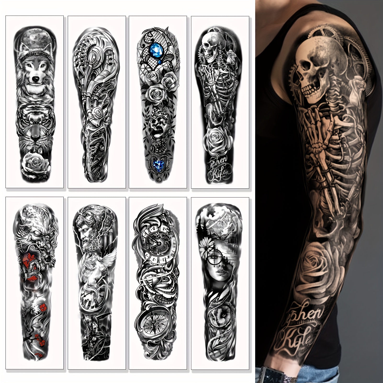 Large Tribal Realistic Gangster Half Arm Sleeve Tattoos Men - Temu