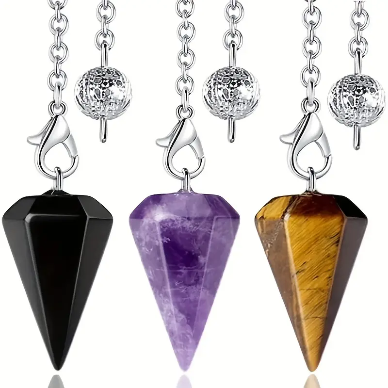 pendulos para adivinacion de cristal cuarzo curativo de 7 Chakras, colgante  de piedra Natural de Reiki