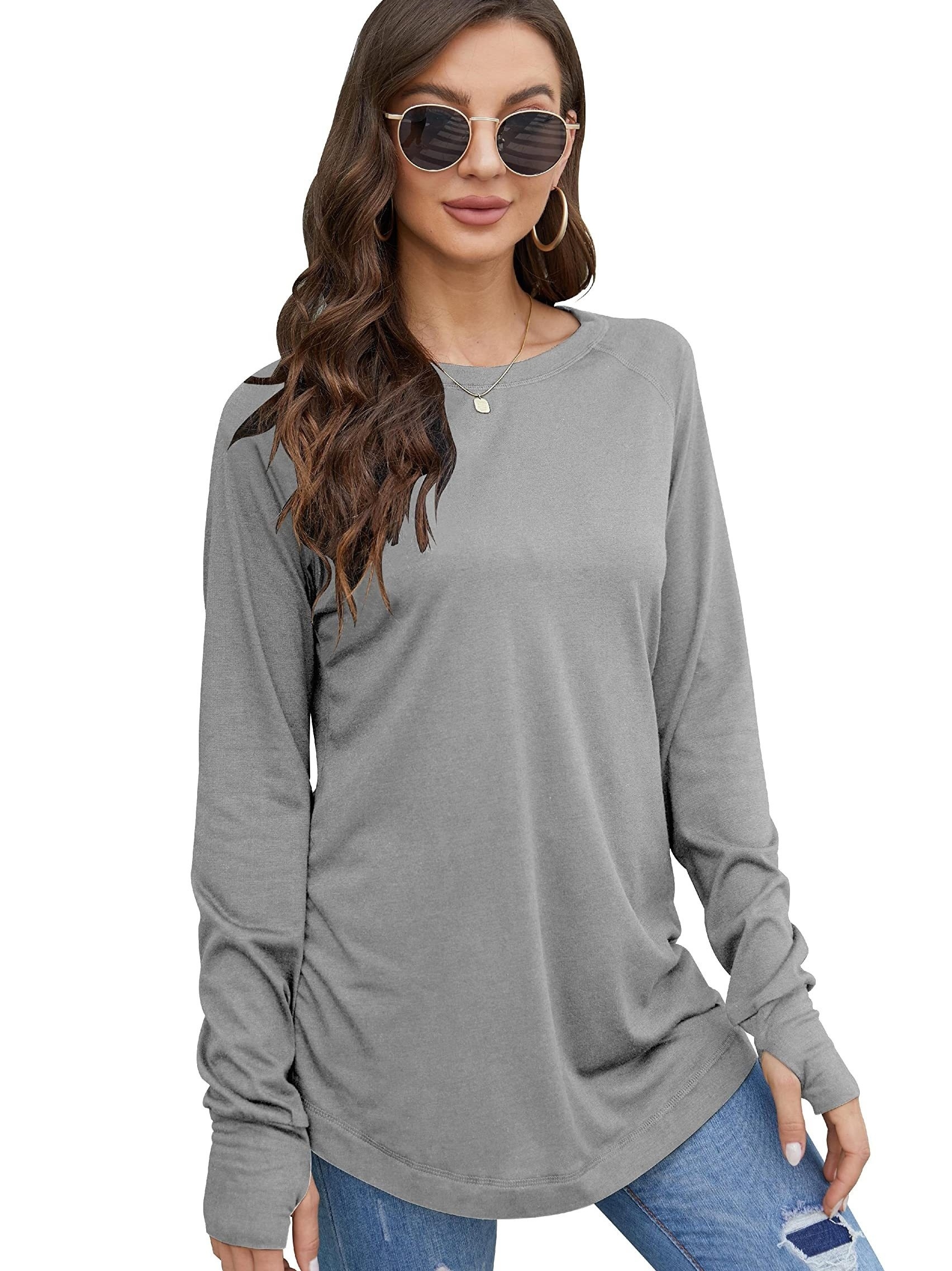 Crew Neck Sweatshirts for Women 2024 Casual Long Sleeve Shirt Loose Fit  Basic Pullover Versatile Plain Tunic Top Gray at  Women's Clothing  store