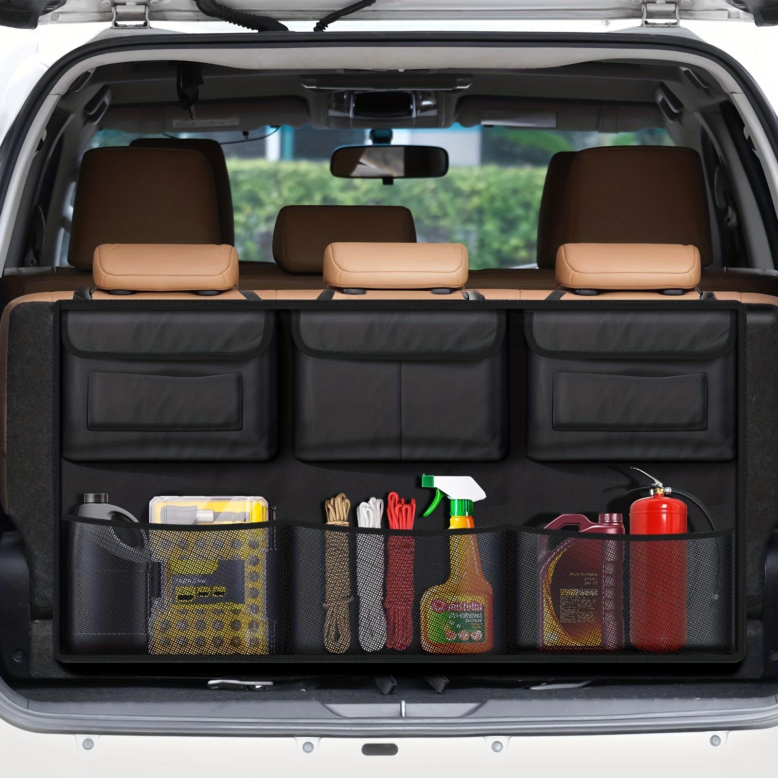 Upgrade Your Car Storage With This Large Trunk Organizer Pockets And  Adjustable Straps! Temu