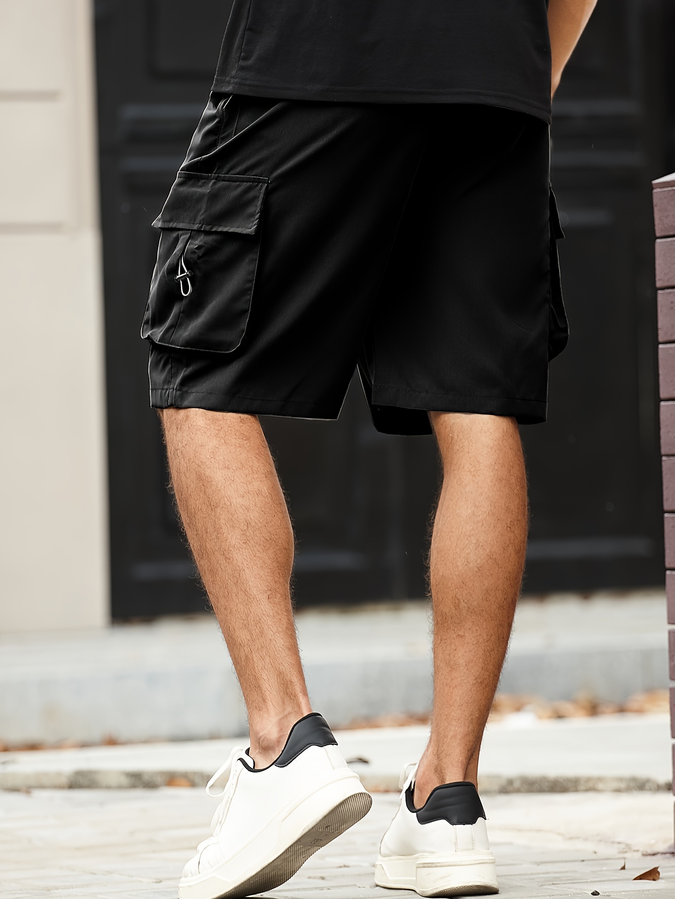 Men Plus Size Cargo Shorts Solid Color 5 Inch Pants Casual Elastic