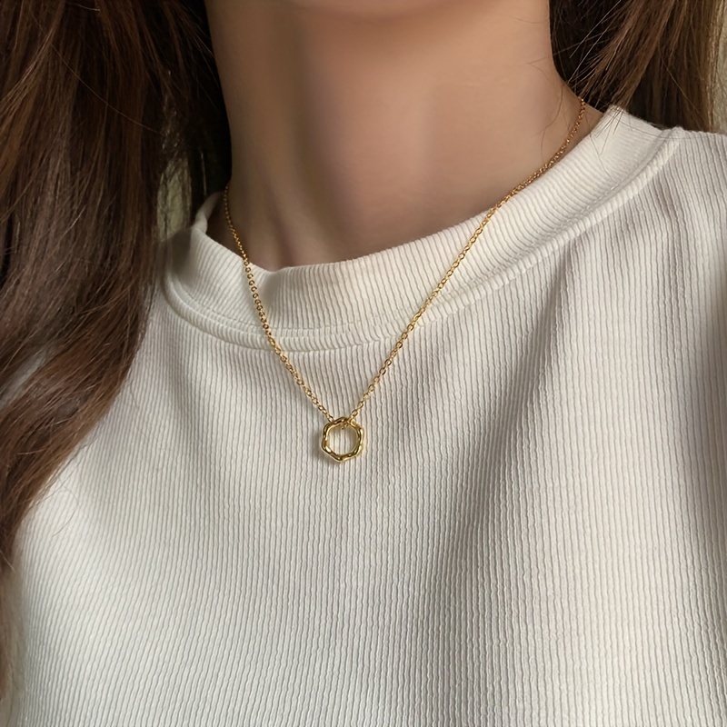 Circle Shaped Pendant Necklace Simple Hollow Pendant 18k Gold Plated  Necklace For Women Girls - Temu