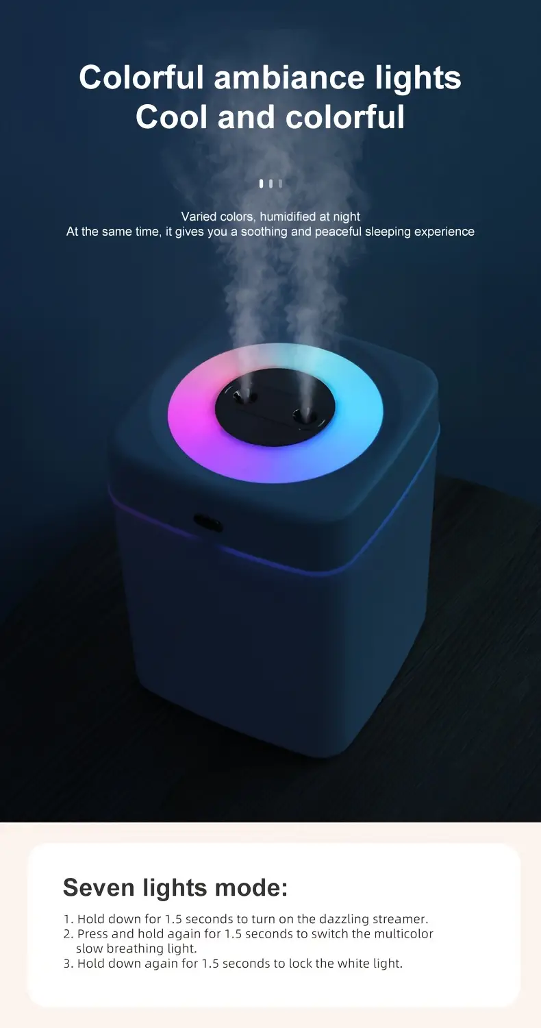 2l portable cool mist humidifier usb desktop humidifier with 2 spray modes 7 color led lights enjoy mute air purification aromatherapy perfect for home travel details 5