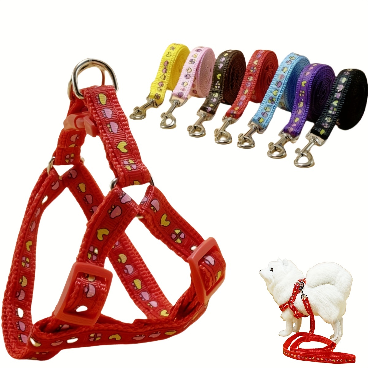 Adjustable Dog Harness with Cartoon Graphic Dog Leash