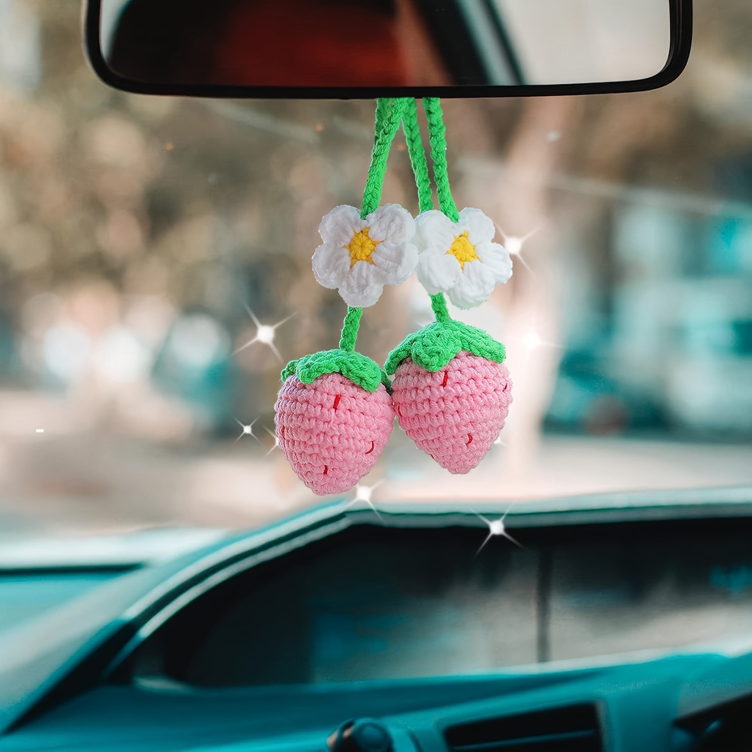 Niedlicher handgefertigter Erdbeer-Autospiegel zum Aufhängen