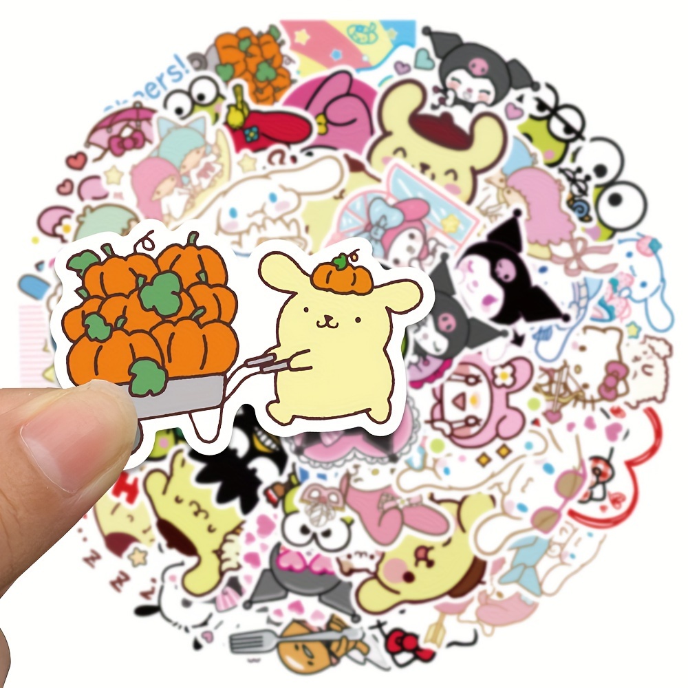 100pcs Sanrio Stickers Kuromi Cinnamoroll My Melody Pompom Purin