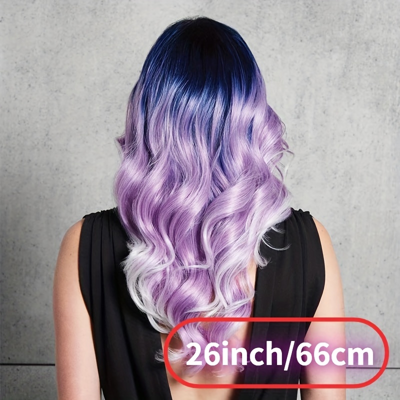 Onda Lunga Viola Parrucca Da Donna Sintetico Marrone Viola Sfumato Blu Onda  Riccia Parrucca 60,96 Cm Medio Resistente Al Calore Parrucca Adatto Per