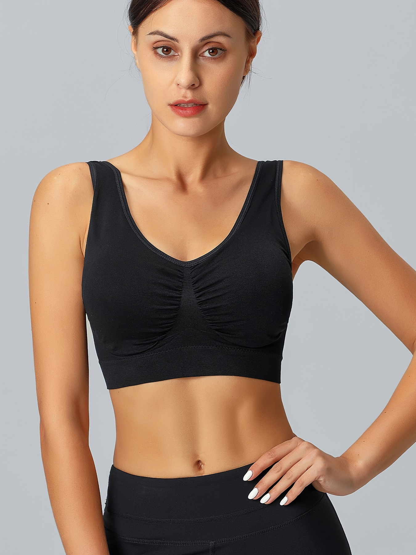 Solid Wireless Sports Bras Comfy Breathable Yoga Tank Bra - Temu