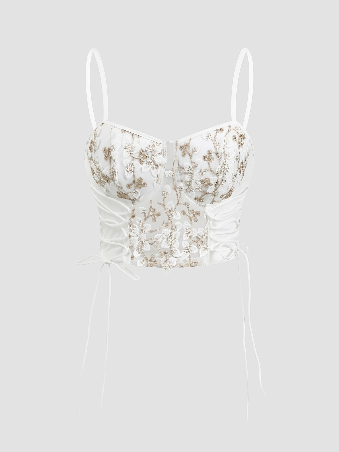 Coquette White Embroidery Corset Floral Crop Tank Top Solid - Temu