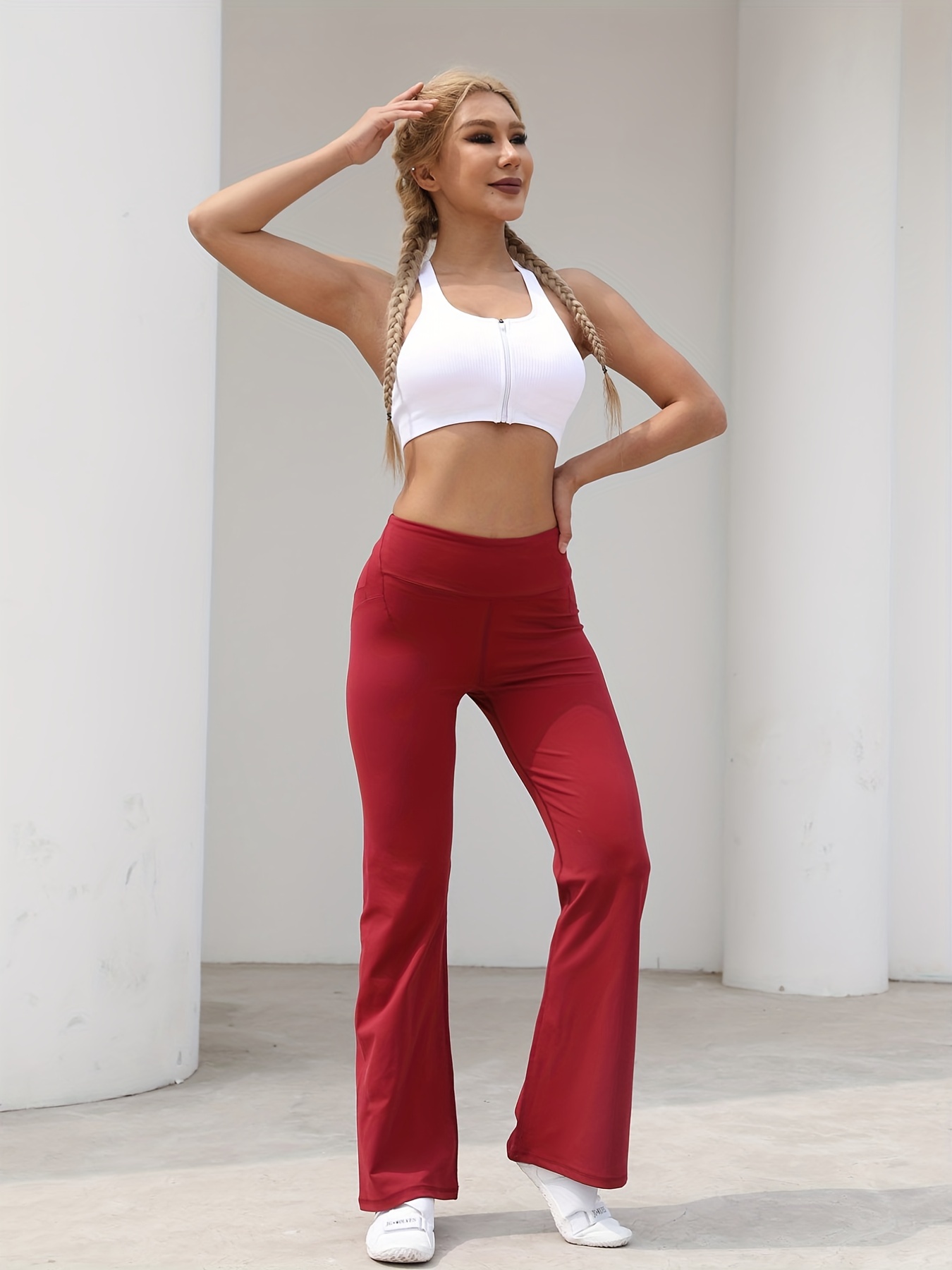 Solid Color Yoga Flared Pants High Stretch Fitness Bell - Temu