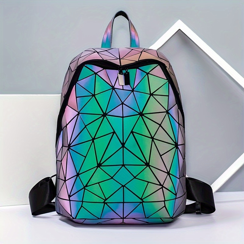 Temu Cute Small Zipper Backpack, Women's Geometric Pattern